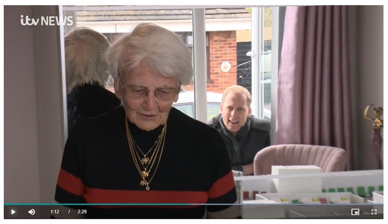 ITV Anglia's Rob Setchell inteviewing Margaret at a safe distance.